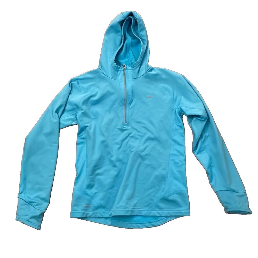 Nike Women's Dri-FIT 1/4 Zip Hooded Jacket Blue Medium Athletic TopNike Dri-FIT